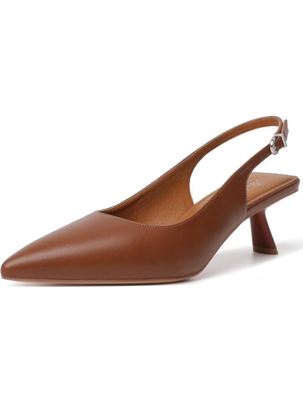 Women's Brown Pu 06 Patent Leather Kitten Heels Pointed Toe Pumps Dressy Shoes